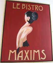 Le Bistro Maxims Painting In Gold Painted Wood Frame