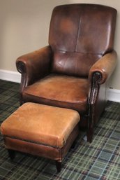 Leather Chair With Nail Head Accents Includes Ottoman