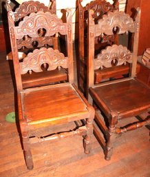 Set Of 4 Carved Wood 19th Century Oak Dining Chairs
