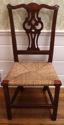 Antique Welsh Chippendale Side Chair With Woven Rush Seating