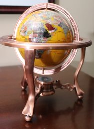 Semi-precious Gemstone World Globe With Compass On The Bottom