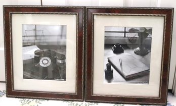 Set Of 2 Framed Black And White Photo Prints By Sandra Wampler, Telephone And Cashbook
