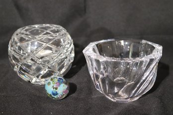 Orrefors Sweden Signed Crystal Bowl And Crystal Bowl