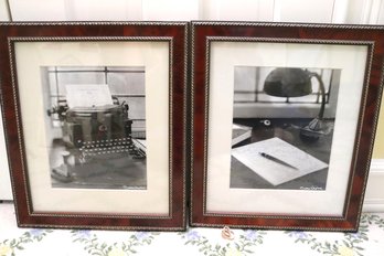 Set Of 2 Framed Black And White Photo Prints By Sandra Wampler, Typewriter And Desk Lamp