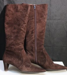 Mauro Teci Firenze Brown Suede Knee High Boots Size 39 Made In Italy With 2- Inch Heels Lined With Leather Int