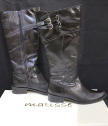 Matisse Trooper 14075 Black Leather Knee High Boots Size 9 Medium With Side Zipper, Made In Brazil