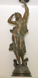 Graceful Patinated White Metal Figurine Of La Nuit The Night