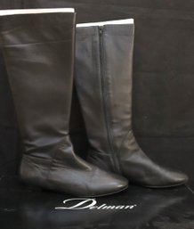 Beautiful Delman Black Nappa Boots With Suede Interior, Knee High With Side Zipper, Very Clean Like New