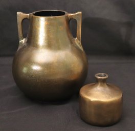 Tadeo Metal Vase In Bronzed Finish With Smaller Bud Vase.
