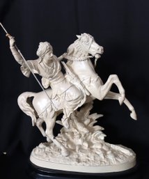 Vintage Cast Metal Soldier/ Warrior On Horseback Sculpture Painted White