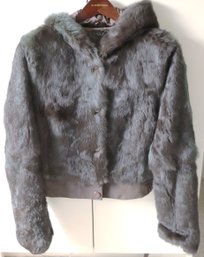 Laundry By Shelly Segal Rabbit And Suede Jacket Size Large, Green, And Brown Rabbit Fur