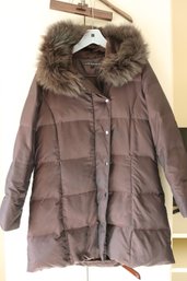 Via Spiga Car Length Coat With Fox Detail Hood Filled Down Approximate Size Large