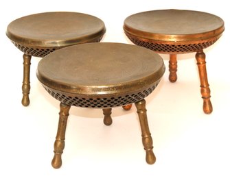 Antique Persian 3-leg Stools/foot Warmers Made From Brass & C