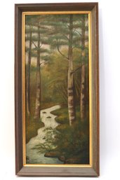 Original Lanscape Painting By L. Lillvik Of A Stream Flowing In The Forest
