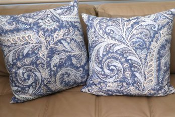 Pair Of Custom-made Blue Paisley Pillows 19 Square.