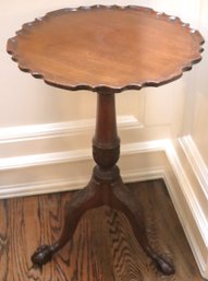 Antique Carved Wood Pedestal Pie Table With Claw Feet