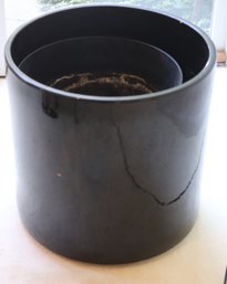 Large And Heavy Black Glazed Ceramic Planter With Plastic Liner