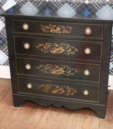 Hitchcock Furniture 4 Drawer Chest In Black With Gold Stencil Drawer Fronts.