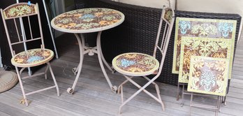 Mosaic Tile Bistro Set With Snack Tables