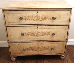 Vintage Rustic Stenciled Chest Of Drawers With Quality Tongue And Groove Craftsmanship