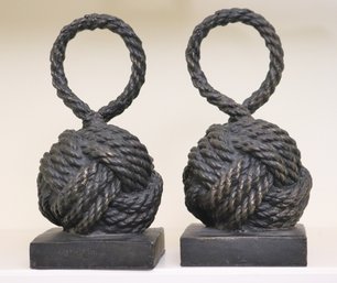 Long Shore Tides Decorative Heavy Cast Metal Bookends Of Nautical Knotted Rope