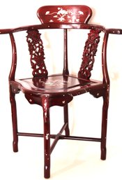 Hand Carved Chinese Rosewood Corner Chair With Inlaid Mother Of Pearl Accents