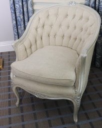 Curved Back Louis XV Armchair With Silver Leaf And Tufted Velvet.