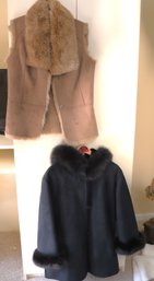 Includes A Faux Fur Vest Approx. Size 8, Black Fabric Jacket With Faux Fur Hood, Approximate Size 12