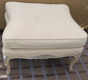French Style Quatrefoil Ottoman / Stool With Silvered Wood Frame.