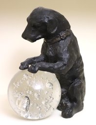 SF Bay Trading Cast Metal Sculpture Of A Dog Holding A Sphere/orb