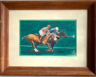 Signed Algernon Thompson Horse Race Watercolor Painting.