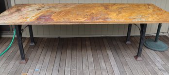 Huge Outdoor Granite Table On An Industrial Style Metal Table Base