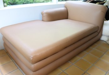 Contemporary Art Deco Style Single Arm Chaise Lounge In Tan Faux Leather