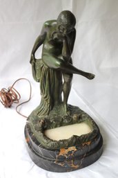 1920s Ignatio Gallo France Art Deco Patinated Bronze Lamp Modelled As A Nude Staring Into Pond