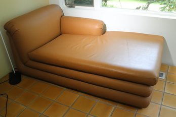Contemporary Art Deco Style Single Arm Chaise Lounge In Tan Faux Leather