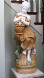 Beautiful And Large Hand Carved Colorful Marble/stone Sculpture Of Flower Girl