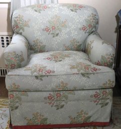 Comfy Cozy Armchair With A Custom Textured Stitched Floral Linen Fabric