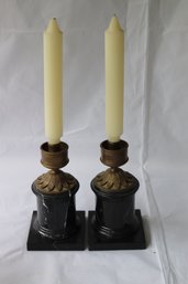 Vintage Monumental Neoclassical Marble/brass Candlesticks