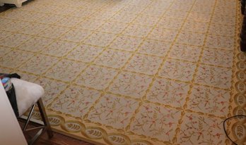 Custom Made Country Carpet Measures Approximately 21 Feet X 12.5 Feet With Light Blue, Pink, Gold And Green