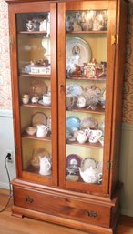 Vintage Pinewood Curio Display Cabinet With Lock & Key- Contents Are Not Included.
