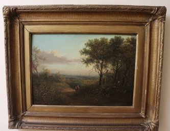 Antique Landscape View Painted On Board By Edwin Buttery 1881