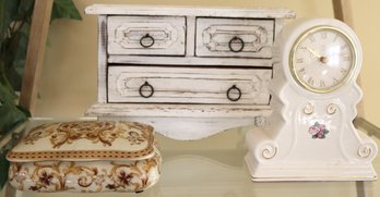 Home Decor Includes A Decorative Battery- Operated Mantle Clock By PS, Decorative Trinket Box - Rustic Style