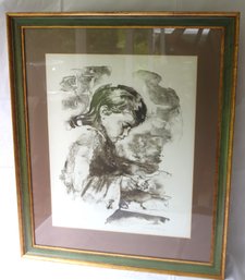 Sandu Lieberman Framed Lithograph Of A Child Studying 13/150 Approx. 30 X 36 Inches