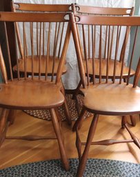 Set Of 4 Vintage Solid Maple Pegged Wood Spindle Back Chairs