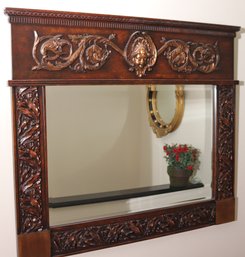 Gorgeous Bronze Finished Carved Wood Hallway Mirror With A Beveled Edge And Ornate Detailing Throughout
