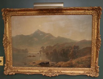 Large Antique Landscape Painting Signed By The Artist G. Sinclair 1887 In An Ornate Carved Wood Frame