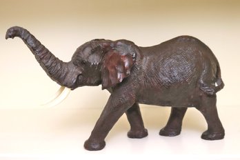 Hand Carved Wood Elephant From Africa With Raised Trunk Signed On The Bottom By The Artist