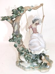 Large Lladro Sculpture Of A Victorian Girl On A Swing 1297 H-10 9