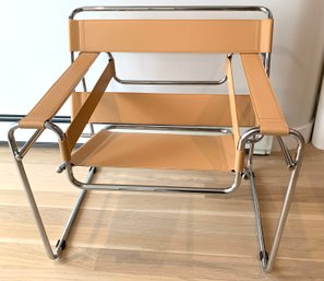 Marcel Breuer Wassily Style Leather And Chrome Armchair.