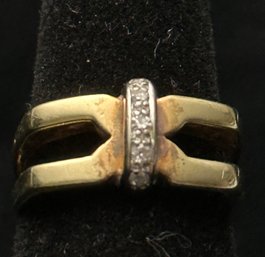 14K YG  Open Channel Design Ring With Diamond Accents-Size 6.5